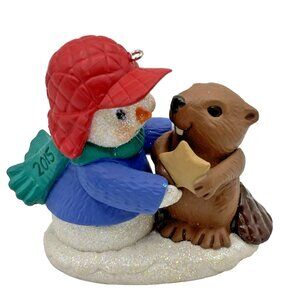 Hallmark Snow Buddies 2015 Snowman Beaver Figurine Christmas Ornament 2.5 Inch